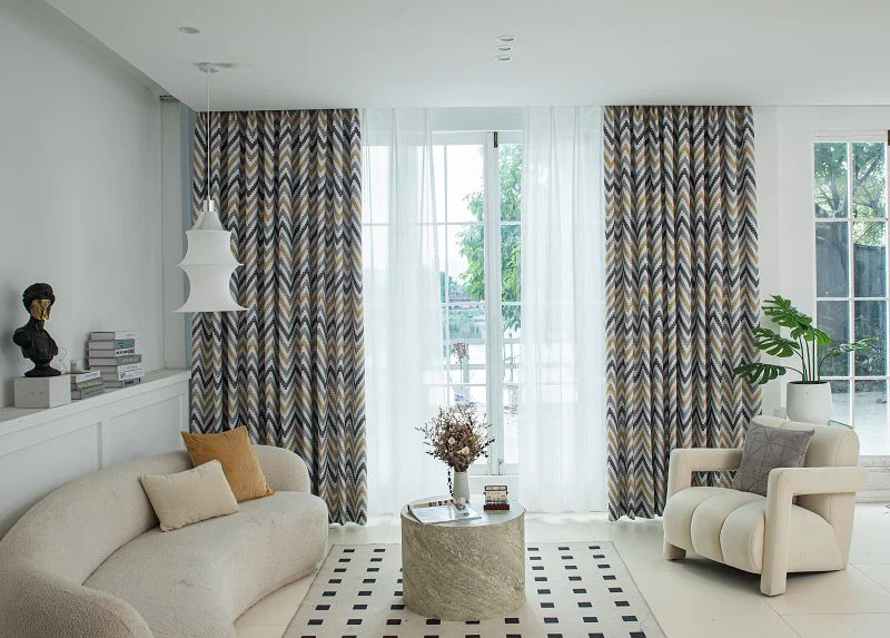 Dalga Desenli Darı Keten Perde Kumaşı