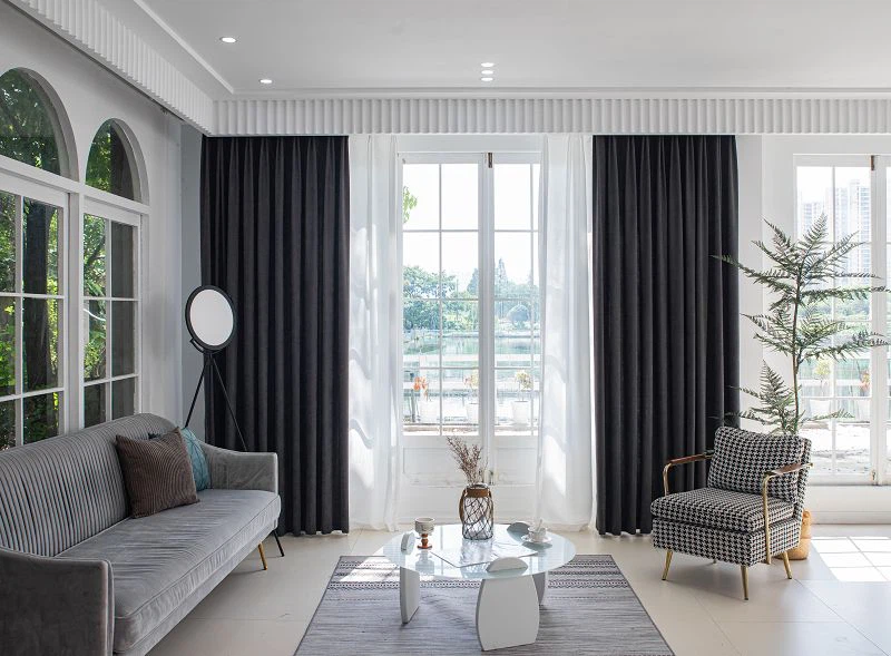 Düz Katı Fırçalanmış Perde Kumaş